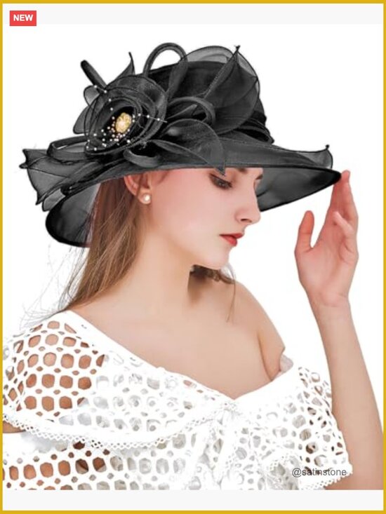 Organza Church Fascinator Hat for Women Derby Tea Party Wide Brim Sun Hat main image 5